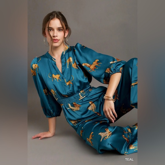 UMGEE Teal Animal Print Jumpsuit - Picture 2 of 5